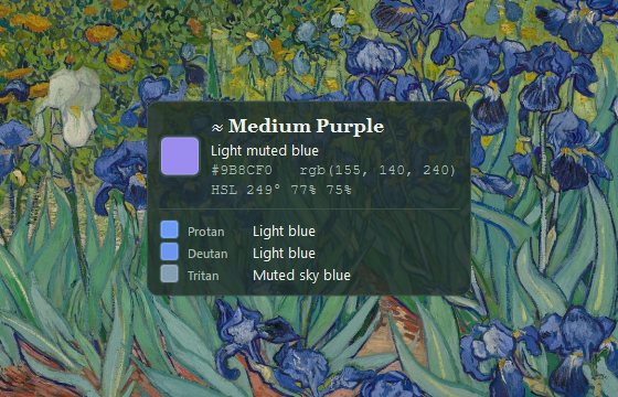 Color overlay in the Irises theme naming a violet