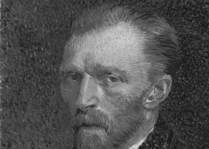 Van Gogh self-portrait simulated with achromatopsia (no color)