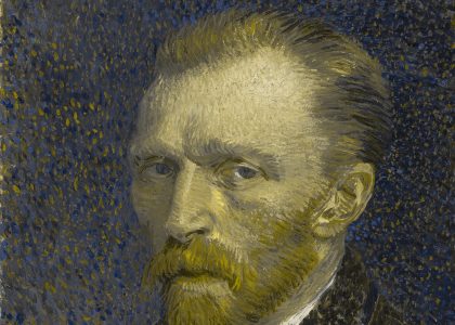 Van Gogh self-portrait simulated with deuteranopia (green-blind)