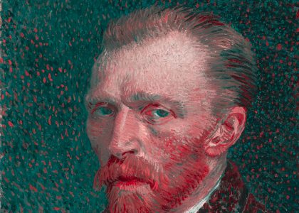 Van Gogh self-portrait simulated with tritanopia (blue-blind)