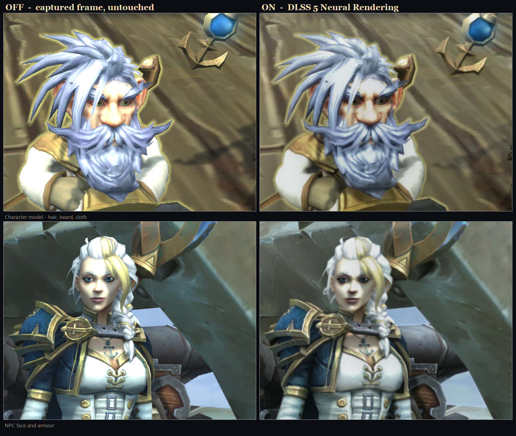 A second off and on comparison showing cloth and an NPC face