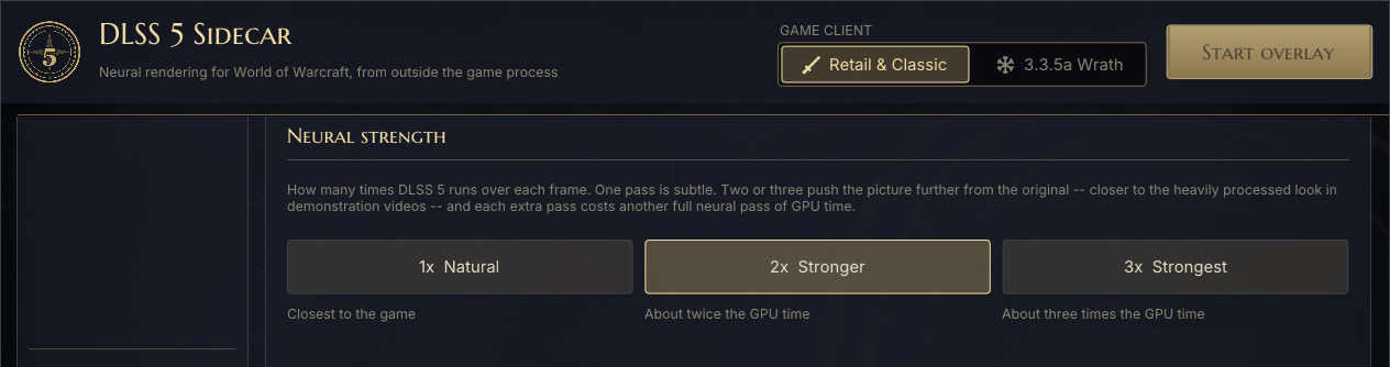 The neural strength setting with 1x, 2x and 3x options